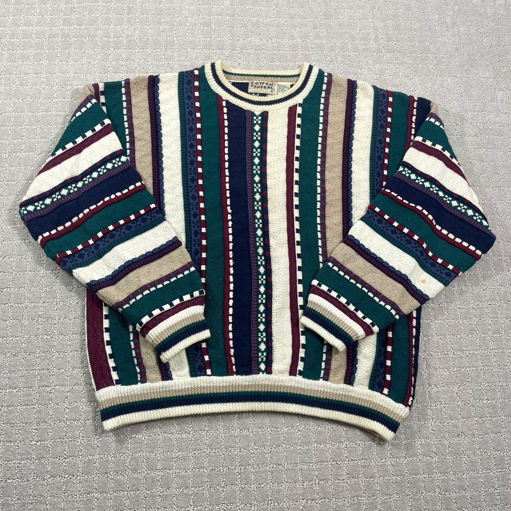 Vintage‎ 90s Cotton Traders Size Large 3D Knit Coogi Style Tundra Retro Sweater